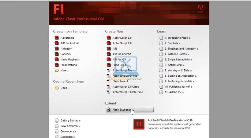 Giao diện Flash Professional CS6