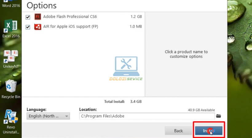 Chọn Install Flash Professional CS6