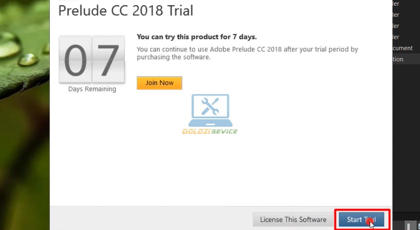 Nhấn Start Trial