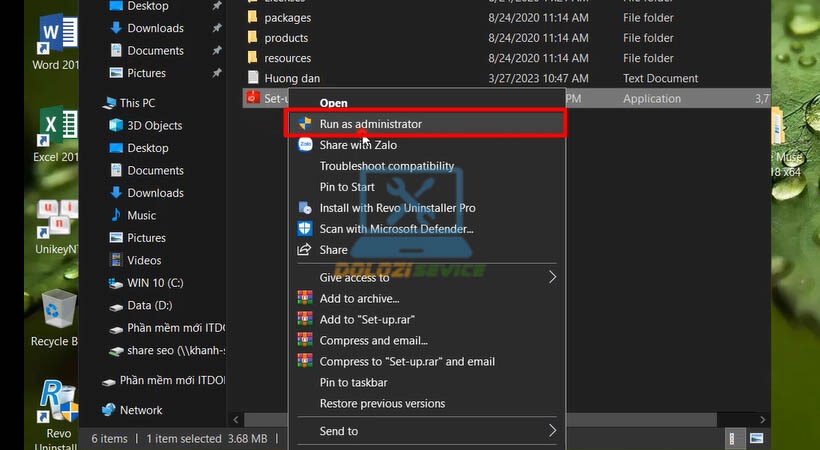 Chạy file setup