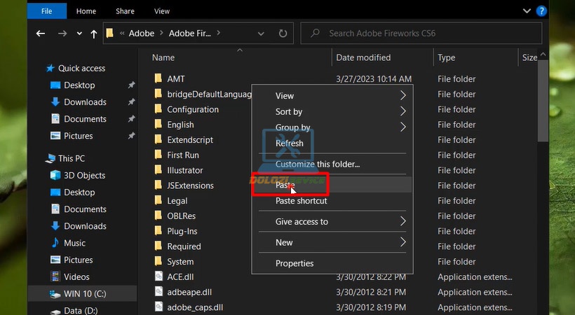Dán file kích hoạt vào thư mục gốc