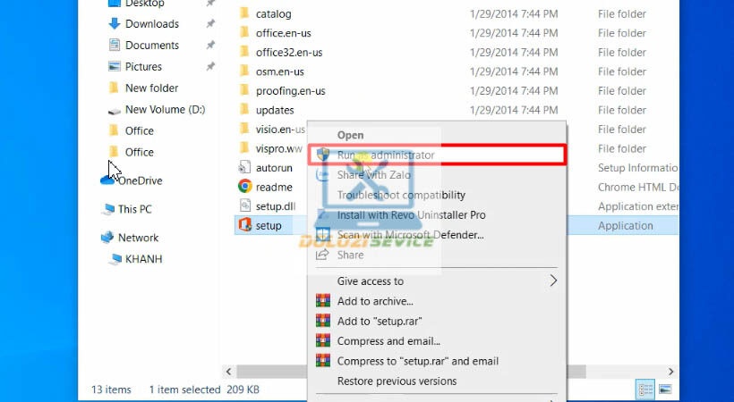 Chạy file cài đặt Visio Pro 2013 với quyền admin