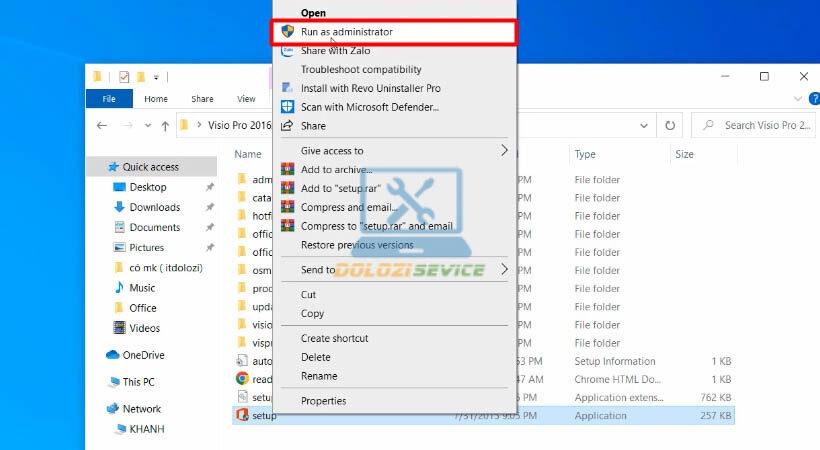 Chạy file setup với quyền admin