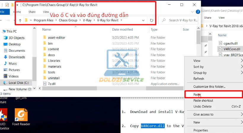 Paste file kích hoạt Vray for Revit 2018
