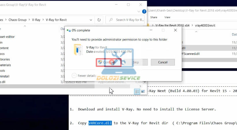 Chọn Continue Vray for Revit 2018
