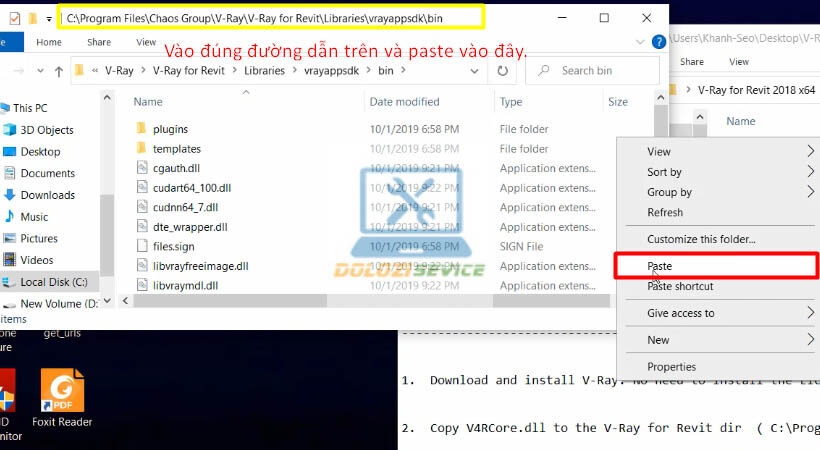 Paste file kích hoạt Vray for Revit 2018