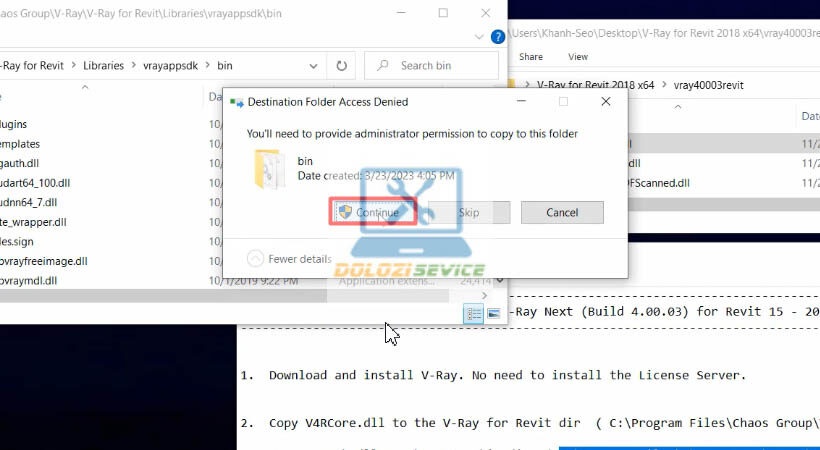 Chọn Continue Vray for Revit 2018