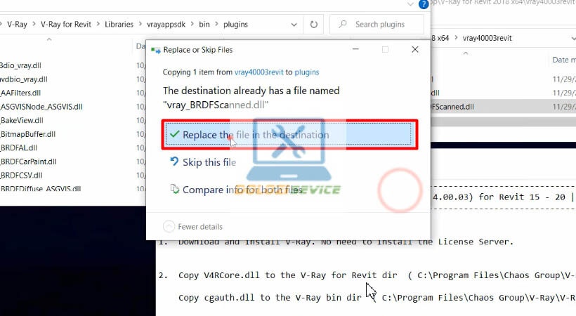 Chọn ghi đè file Vray for Revit 2018