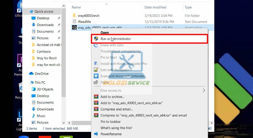 Chạy quyền Run as administrator Vray for Revit 2018