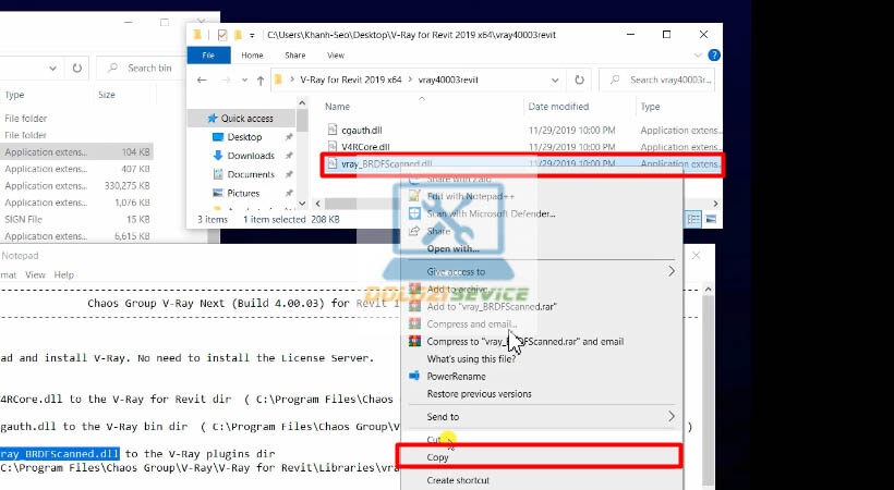 Copy file kích hoạt Vray for Revit 2019 tiếp theo