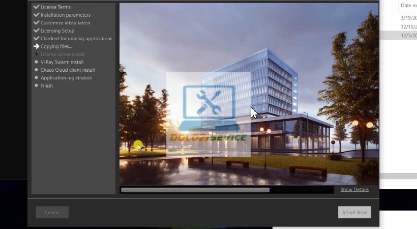 Quá trình cài đặt Vray for Revit 2019 đang diễn ra