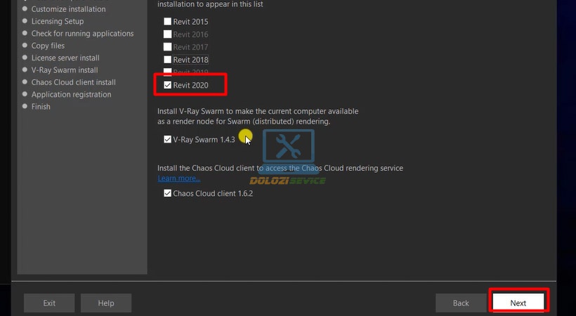 Chọn Revit 2020 và Next