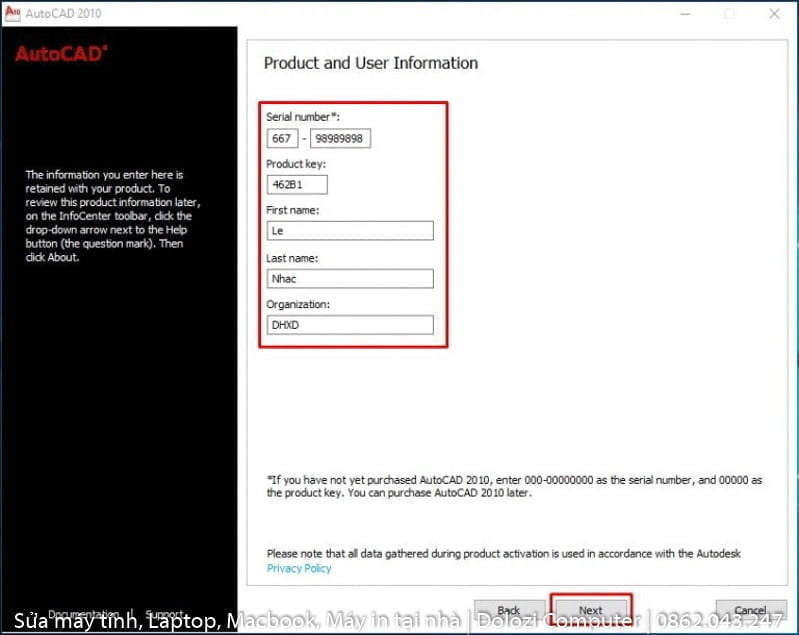 Nhập Serial Number