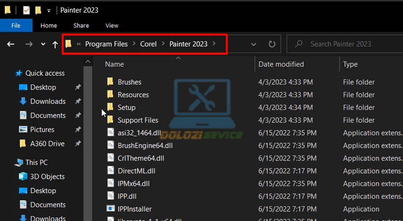 Mở vị trí cài đặt Corel Painter 2023