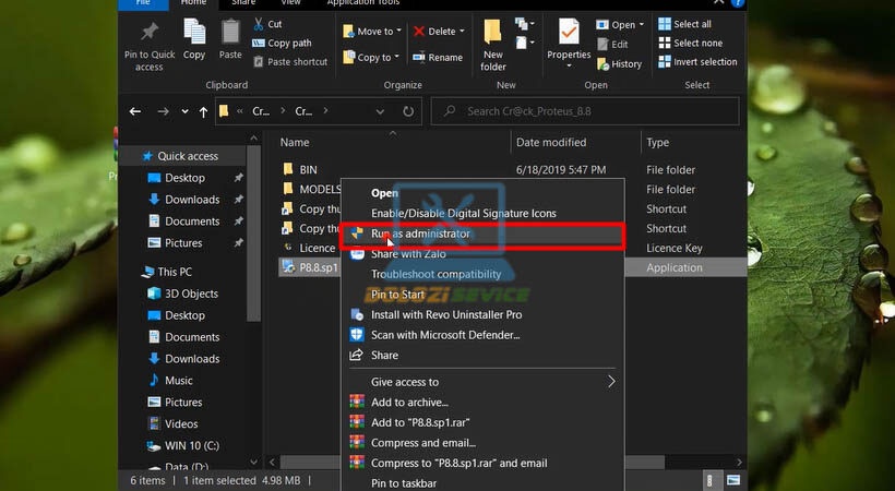 Chạy file kích hoạt Proteus 8.8 với quyền admin
