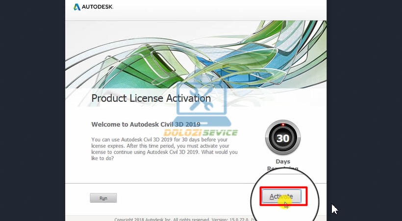 Chọn Activate để bắt đầu kích hoạt Civil 3D 2019