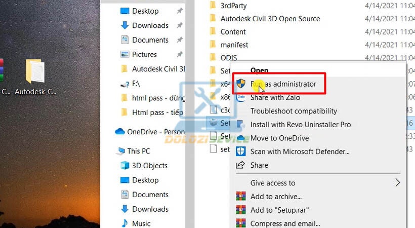 Chạy file setup với quyền Admin