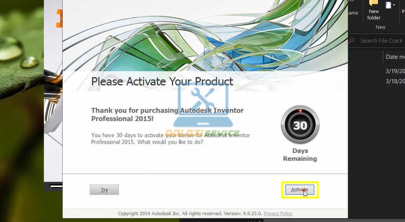 Chọn Activate Autodesk Inventor 2015