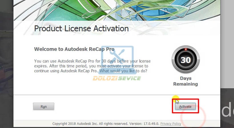 Chọn Actiave để kích hoạt Autodesk Recap Pro 2021