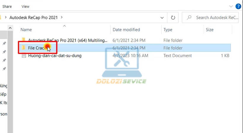Mở thư mục kích hoạt Autodesk Recap Pro 2021