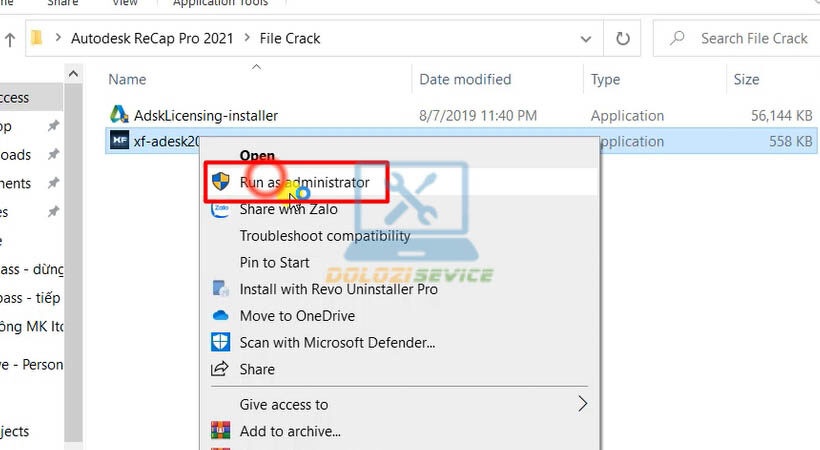 Chạy file Activate bằng quyền Admin để kích hoạt Autodesk Recap Pro 2021