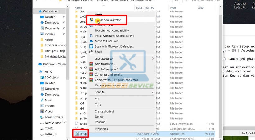 Chạy file setup Autodesk Recap Pro 2021 bằng quyền Admin