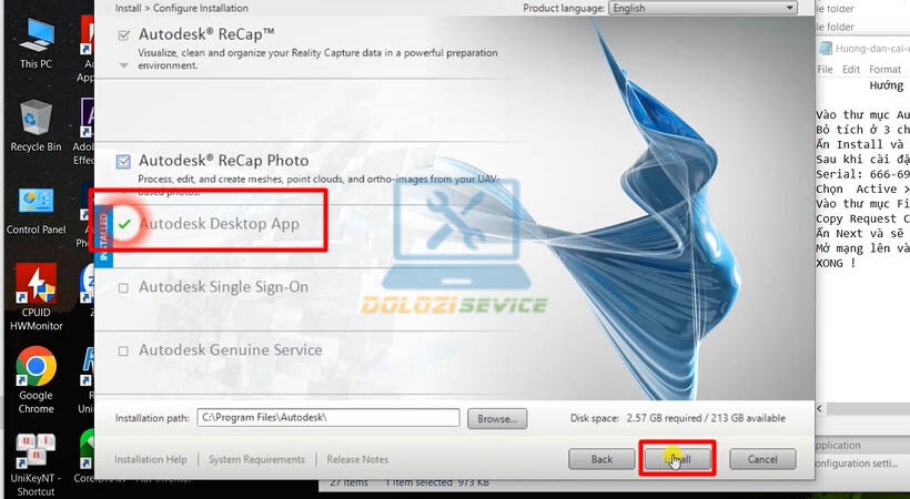 Chọn như hình để cài đặt Autodesk Recap Pro 2021