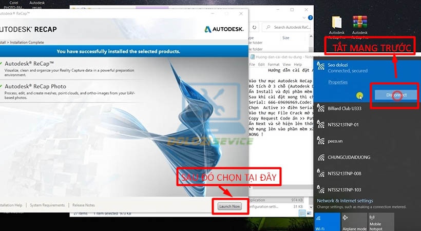 Tắt mạng rồi chọn Launch Now hoàn tất cài đặt Autodesk Recap Pro 2021