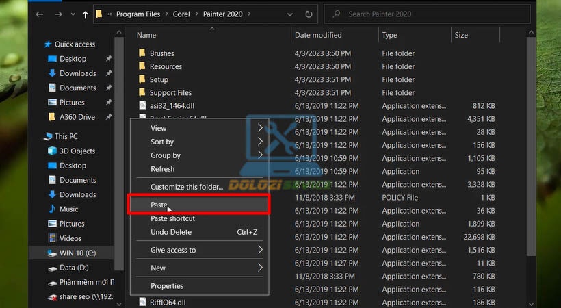 Dán file kích hoạt Corel Painter 2020 vào thư mục cài đặt
