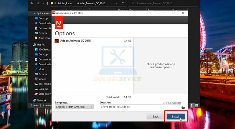 Tiến hành chọn Install Adobe Animate 2015.