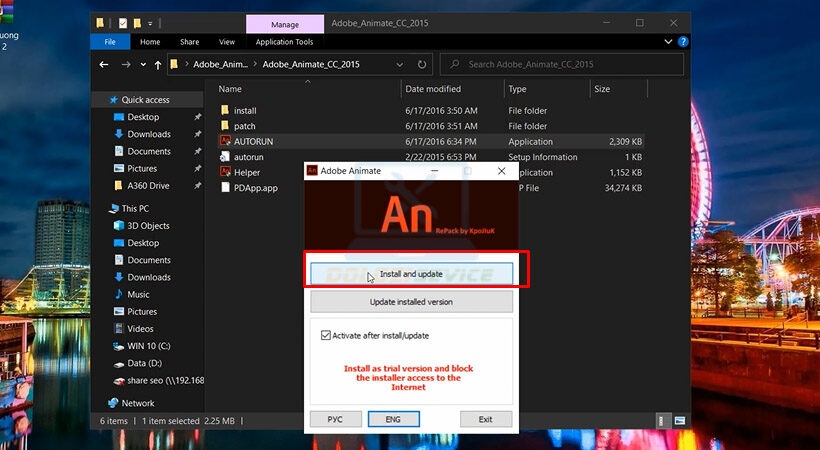 Tiến hành chọn Install Adobe Animate 2015.