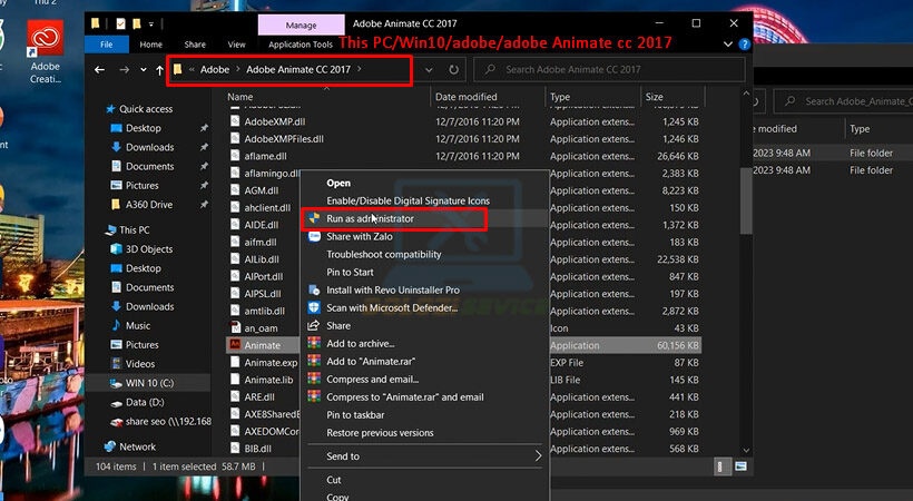 Tìm đường dẫn như hình sau đó khởi chạy Run as Admin.