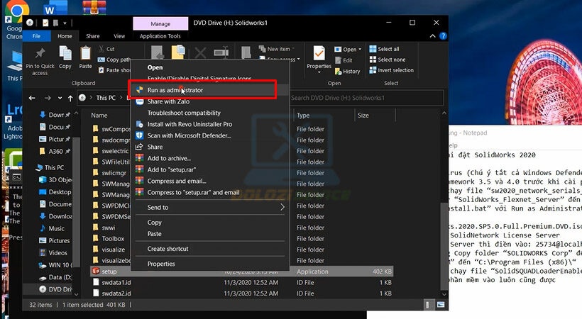Chạy Setup SolidWorks 2020