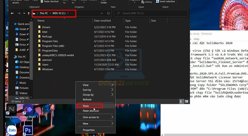Paste file đã copy