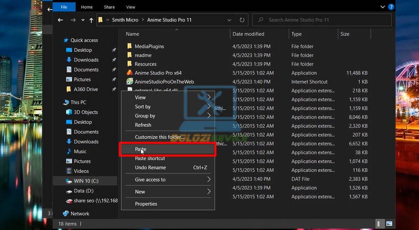 Dán file kích hoạt vào thư mục cài đặt Smith Micro Anime Studio Pro V11