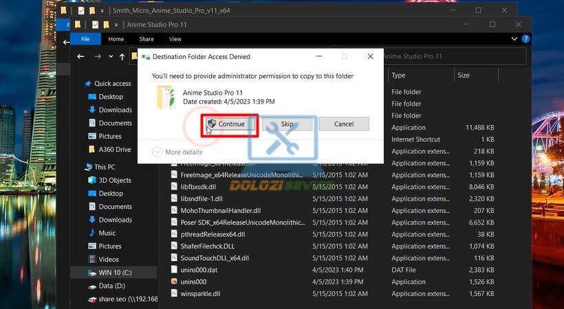Xác nhận thay thế file Smith Micro Anime Studio Pro V11