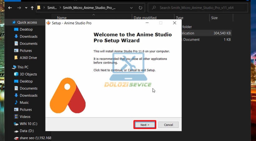 Chọn Next để tiếp tục cài đặt Smith Micro Anime Studio Pro V11