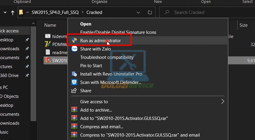 Chạy file kích hoạt bằng quyền Admin