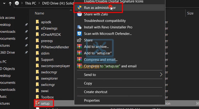 Chạy file setup bằng quyền Admin