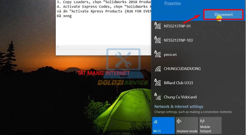 Tắt mạng Wifi
