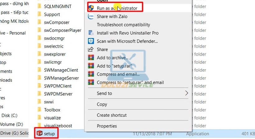 Chạy file setup bằng quyền Admin
