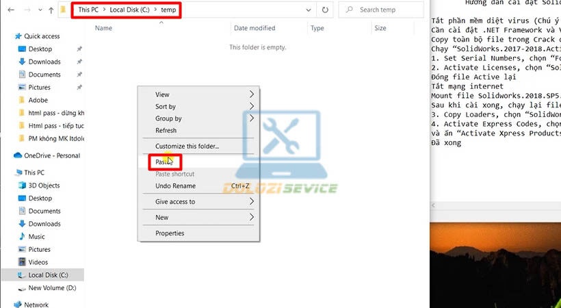 Dán file kích hoạt vào thư mục Temp