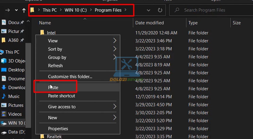 Dán vào Program Files