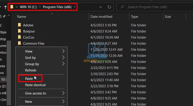 Dán vào Program Files (x86)