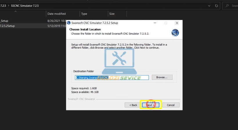Chọn Next để tiếp tục cài đặt SSCNC Simulator 7.2.5