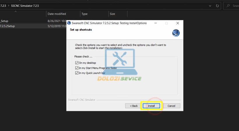 Chọn Install để cài đặt SSCNC Simulator 7.2.5