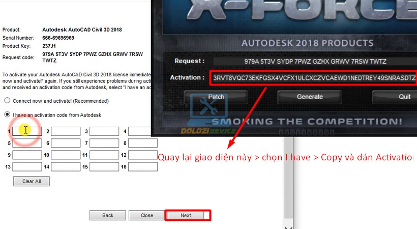 Dán mã vừa copy và Next