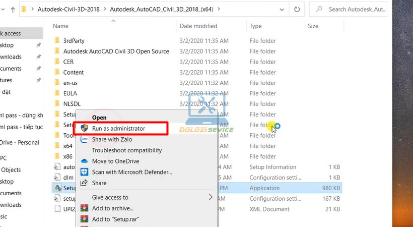 Chạy file Setup Civil 2018