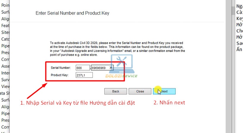 Nhập thông tin kích hoạt