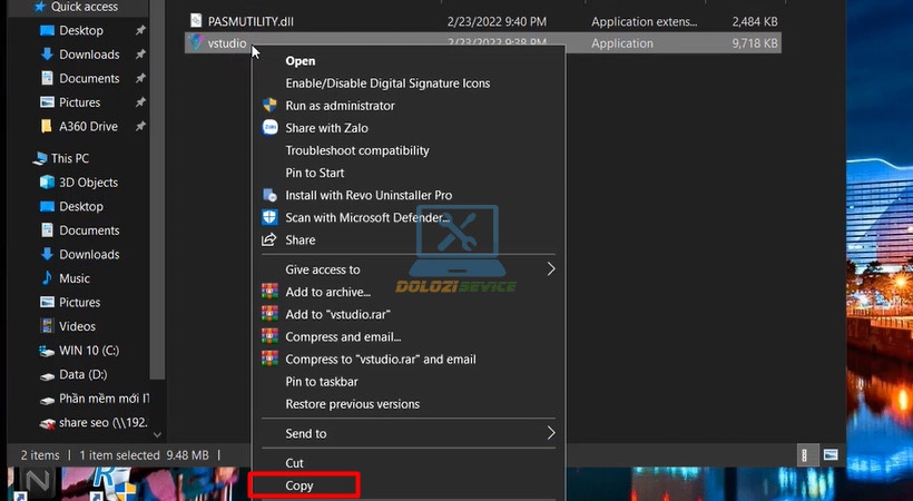 Vào mục Activate Copy vstudio